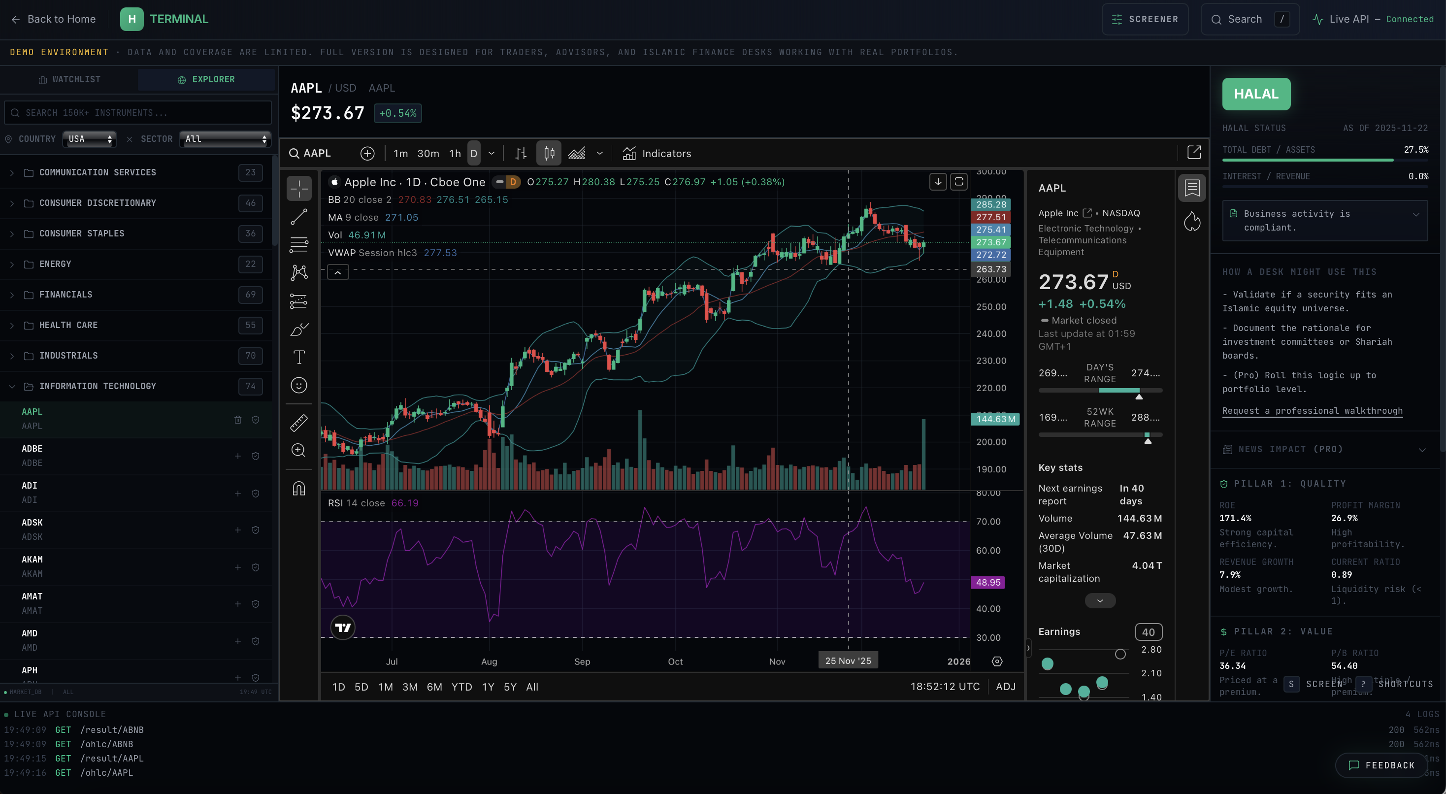 Halal Terminal workspace screenshot